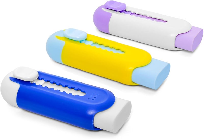 Muxdilu Retractable Eraser, Pack of 3, Pencil Eraser for Pencils,Assorted Color - Image 2